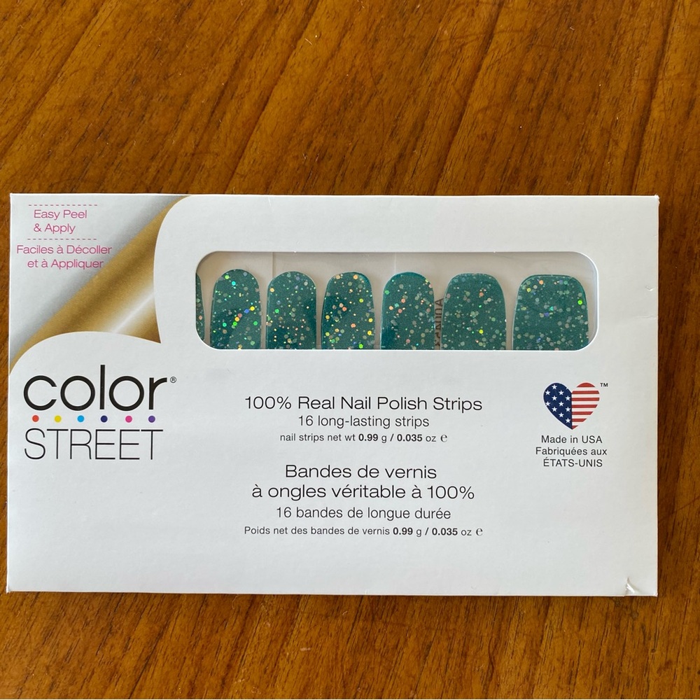 Color Street Teal Glitter Nail Strips with Gold Flakes “Caribbean Dream”